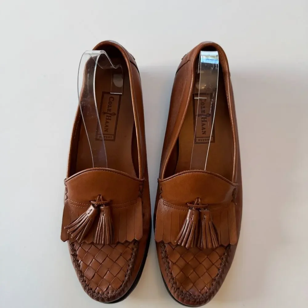 COLE HAAN Woven Leather Resort Tassel Loafer Shoes Mens Brown 10.5D Dress Casual